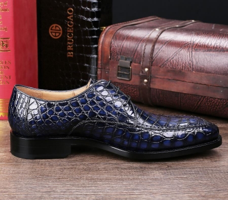 Men's Classic Office Alligator Skin Lace up Pointed-Toe Oxfords Dress Shoes-Side-1