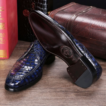 Men's Classic Office Alligator Skin Lace up Pointed-Toe Oxfords Dress Shoes-Top
