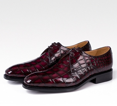 Men's Handmade Alligator Leather Modern Classic Lace-up Dress Derby Shoes-Burgundy-3