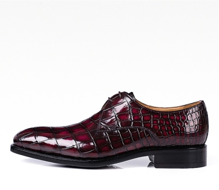 Men's Handmade Alligator Leather Modern Classic Lace-up Dress Derby Shoes-Burgundy