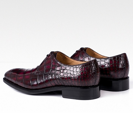 Men's Handmade Alligator Leather Modern Classic Lace-up Dress Oxfords Shoes-Burgundy-Heel
