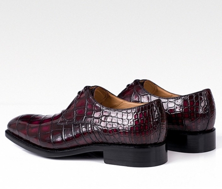 Men's Handmade Alligator Leather Modern Classic Lace-up Dress Derby Shoes-Burgundy-Heel