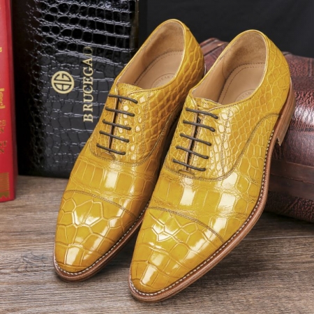 Men's Lace up Oxfords Classic Modern Round Cap Toe Alligator Leather Dress Shoes