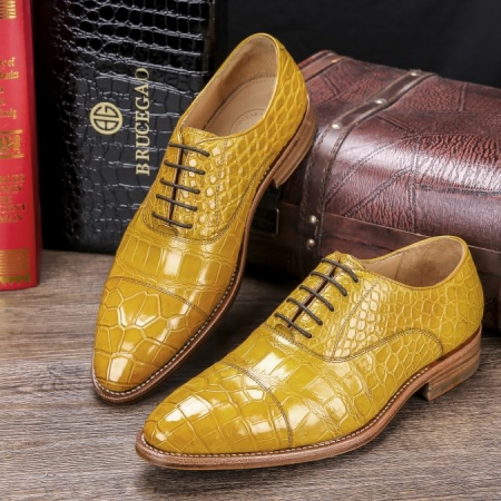 Men's Lace up Oxfords Classic Modern Round Cap Toe Alligator Leather Dress Shoes-Display