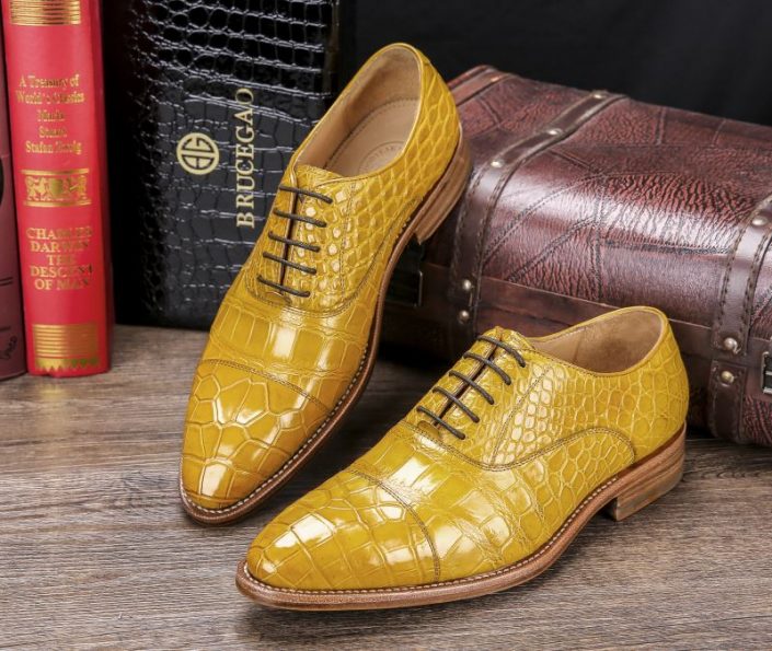 Men's Lace up Oxfords Classic Modern Round Cap Toe Alligator Leather ...