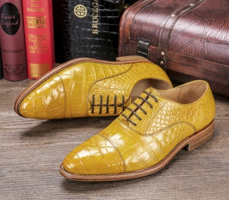 Men's Lace up Oxfords Classic Modern Round Cap Toe Alligator Leather Dress Shoes-Lace up