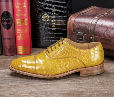 Men's Lace up Oxfords Classic Modern Round Cap Toe Alligator Leather Dress Shoes-Side