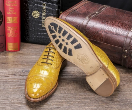 Men's Lace up Oxfords Classic Modern Round Cap Toe Alligator Leather Dress Shoes-Sole