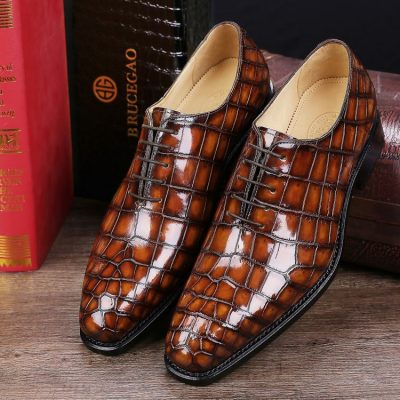 Men’s Classic Alligator Leather Dress Shoes Goodyear Welt-Brown