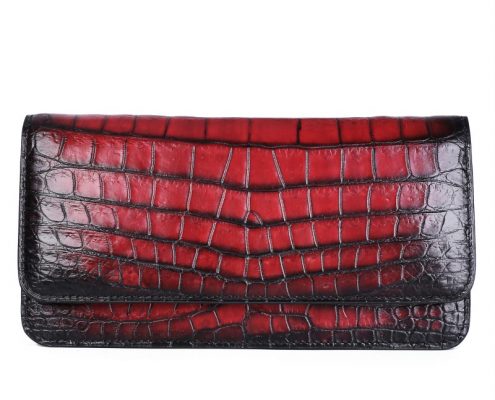 Alligator Leather Clutch Purse Long Ladies Credit Card Holder-Red