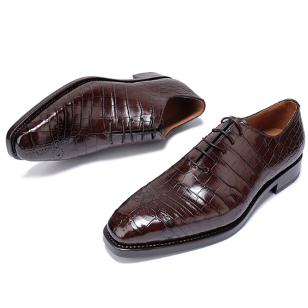 Formal Alligator Oxford Alligator Leather Dress Shoes for Men-Brown-1