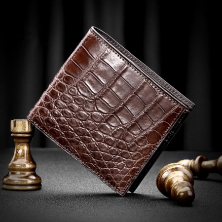 Genuine Crocodile Leather Bifold Wallet for Men-Brown