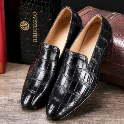 Handcrafted Men's Alligator Skin Slip-on Loafers Classic Business Shoes