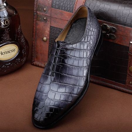 Luxury Genuine Alligator Leather Lace-up Business Formal Shoes Wedding Shoes-Gray