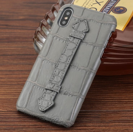 Luxury iPhone Xs Max, Xs, Crocodile and Alligator Case-Gray