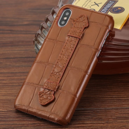 Luxury iPhone Xs Max, Xs, Crocodile and Alligator Case-Tan