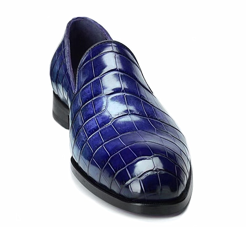 Sipriks Luxury Real Crocodile Skin Loafers Mens Comfort Driving Shoes Navy Blue Smoking Shoes Slip