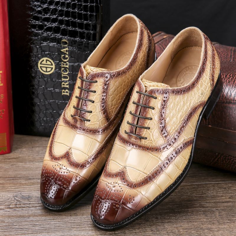 Men's Alligator Leather Wingtip Brogue Oxford Leather Lined Perforated ...