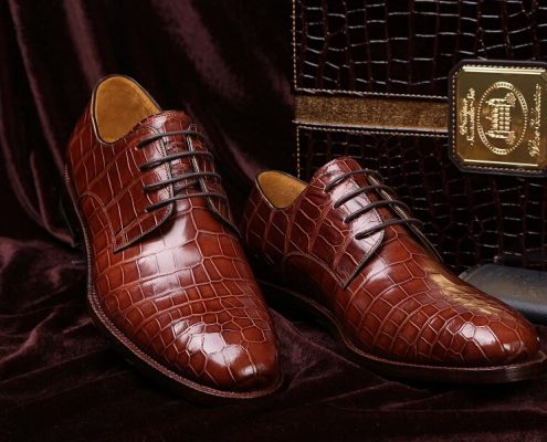 Men's Formal Handmade Alligator Leather Lace up Oxford Dress Shoes-Display