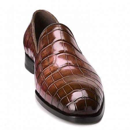 Men’s Alligator Skin Slip-on Loafers Classic Business Shoes-Brown
