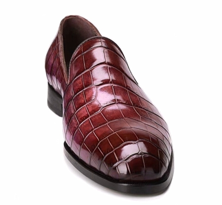 Men’s Alligator Skin Slip-on Loafers Classic Business Shoes-Burgundy