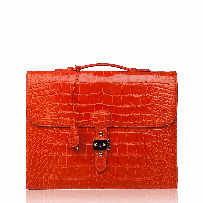 HERMES Sac A Depeche Briefcase Black Crocodile Skin Porosus