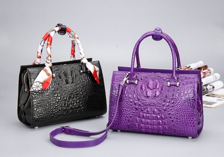 Womens Crocodile Leather Handbags Shoulder Bags Top Handle Tote Satchel for Ladies-Display