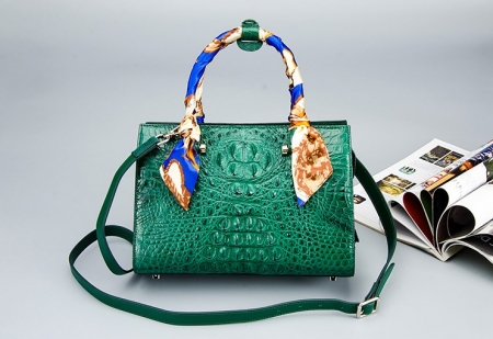 Womens Crocodile Leather Handbags Shoulder Bags Top Handle Tote Satchel for Ladies-Green-Display