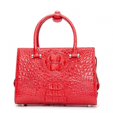 Womens Crocodile Leather Handbags Shoulder Bags Top Handle Tote Satchel for Ladies-Red