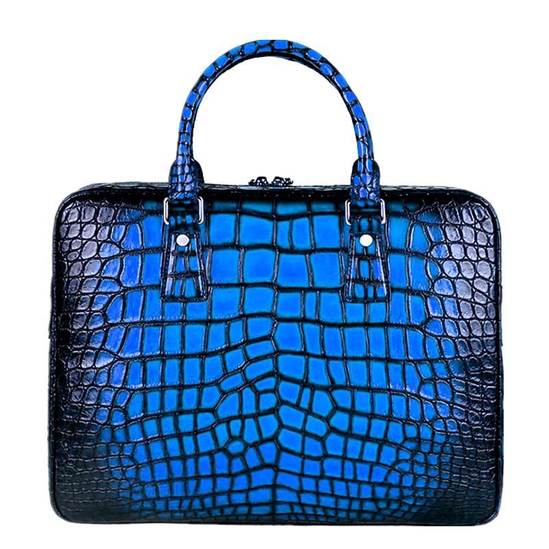 Authentic Crocodile Belly Skin Matt Finish Navy Blue Businessmen Briefcase  Working Purse Genuine Alligator Leather Male Handbag