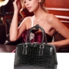 Classic Alligator Leather Barrel Handbag Top-Handle Bag Purse for Women-Display