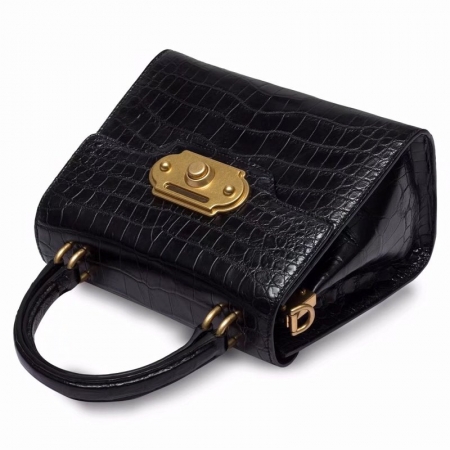 Designer Alligator Handbag Ladies Alligator Shoulder Purse Bag-Black-Details