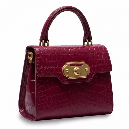Designer Alligator Handbag Ladies Alligator Shoulder Purse Bag-Purple-Micro Side