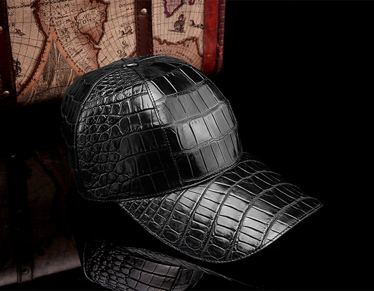 Luxury Crocodile Leather Baseball Cap-Black