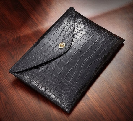 Large Capacity Alligator Leather Business Briefcase Envelope Bag-Black