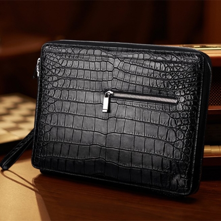 Men's Alligator Leather Business Clutch Wrist Bag-Black