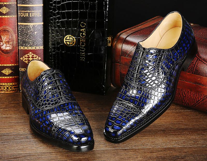 Crocodile Leather Dress Shoes , Blue 