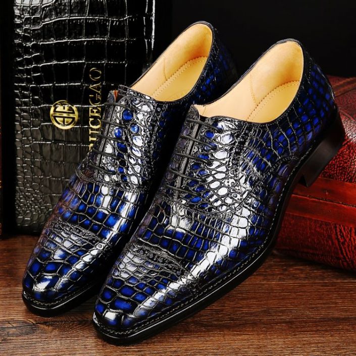 Mens Alligator Leather Cap-Toe Lace up Oxford Dress Shoes