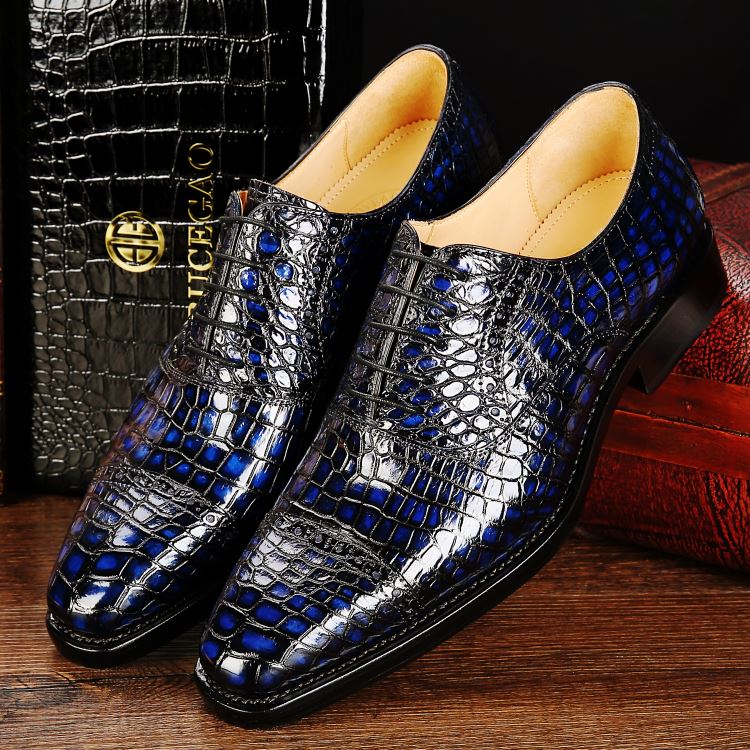 Mens Alligator  Leather Cap Toe Lace up Oxford Dress Shoes 