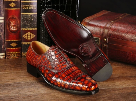 Mens Alligator Leather Cap-Toe Lace up Oxford Dress Shoes-Details