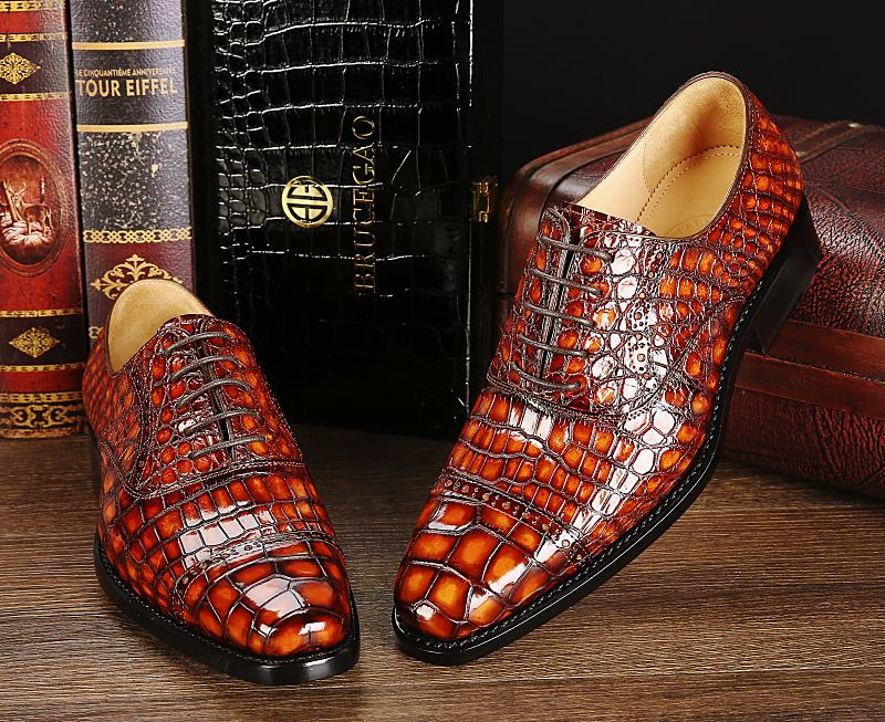 Zep Shoes Mens Lace UP Dress Shoes Cap Toe Genuine Leather Snakeskin Accent 