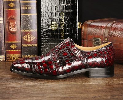 Men's Alligator Leather Double Buckle Monk Strap Cap-Toe Dress Shoes