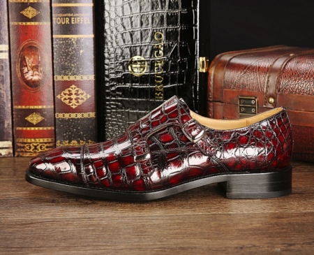 Men's Alligator Leather Double Buckle Monk Strap Cap-Toe Dress Shoes-Side