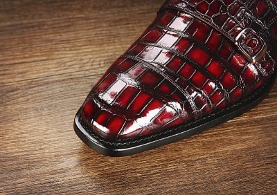 Men's Alligator Leather Double Buckle Monk Strap Cap-Toe Dress Shoes