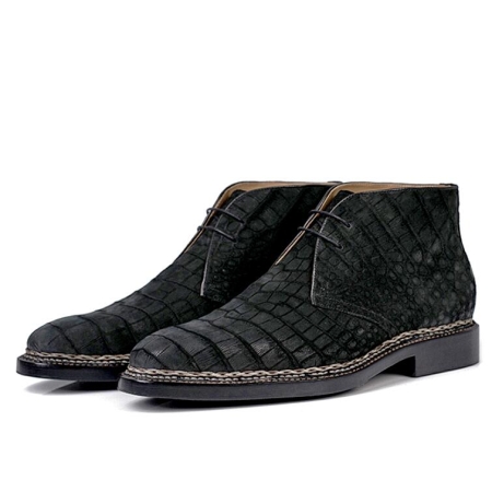 Men's Alligator Leather Lace Up Chukka Boots-Black