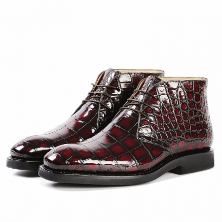 Men's Alligator Leather Lace Up Chukka Boots-Burgundy