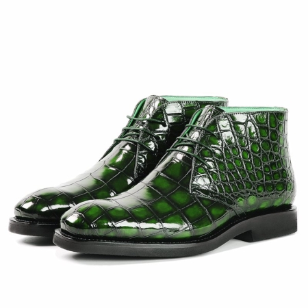 Men's Alligator Leather Lace Up Chukka Boots-Green