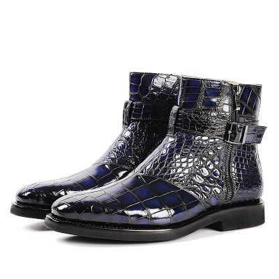 Men’s Handcrafted Genuine Alligator Leather Boots-Blue