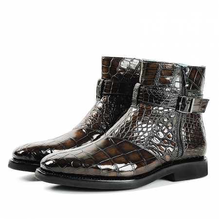 Men’s Handcrafted Genuine Alligator Leather Boots-Brown