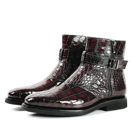 Men’s Handcrafted Genuine Alligator Leather Boots-Burgundy